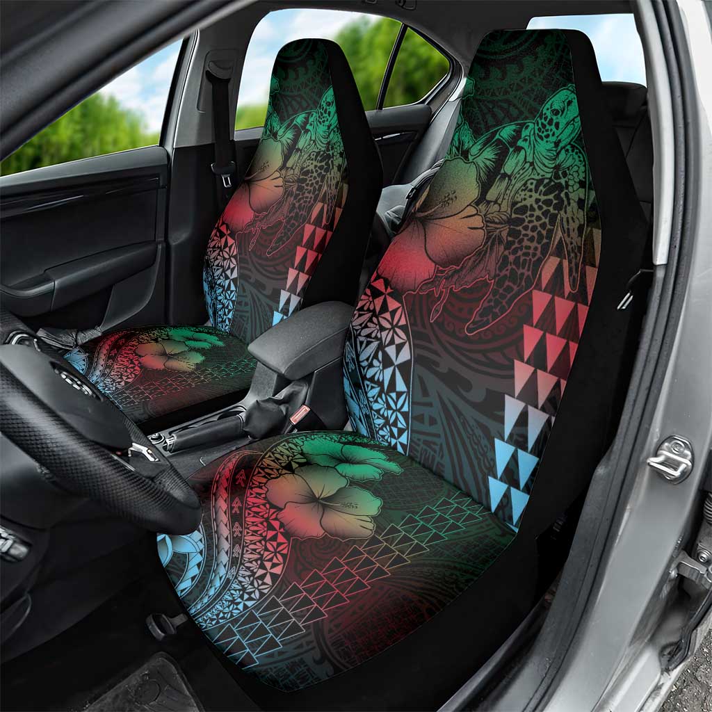 Hawaiian Sea Turtle Car Seat Cover Green Hibiscus Flowers and Kakau Pattern