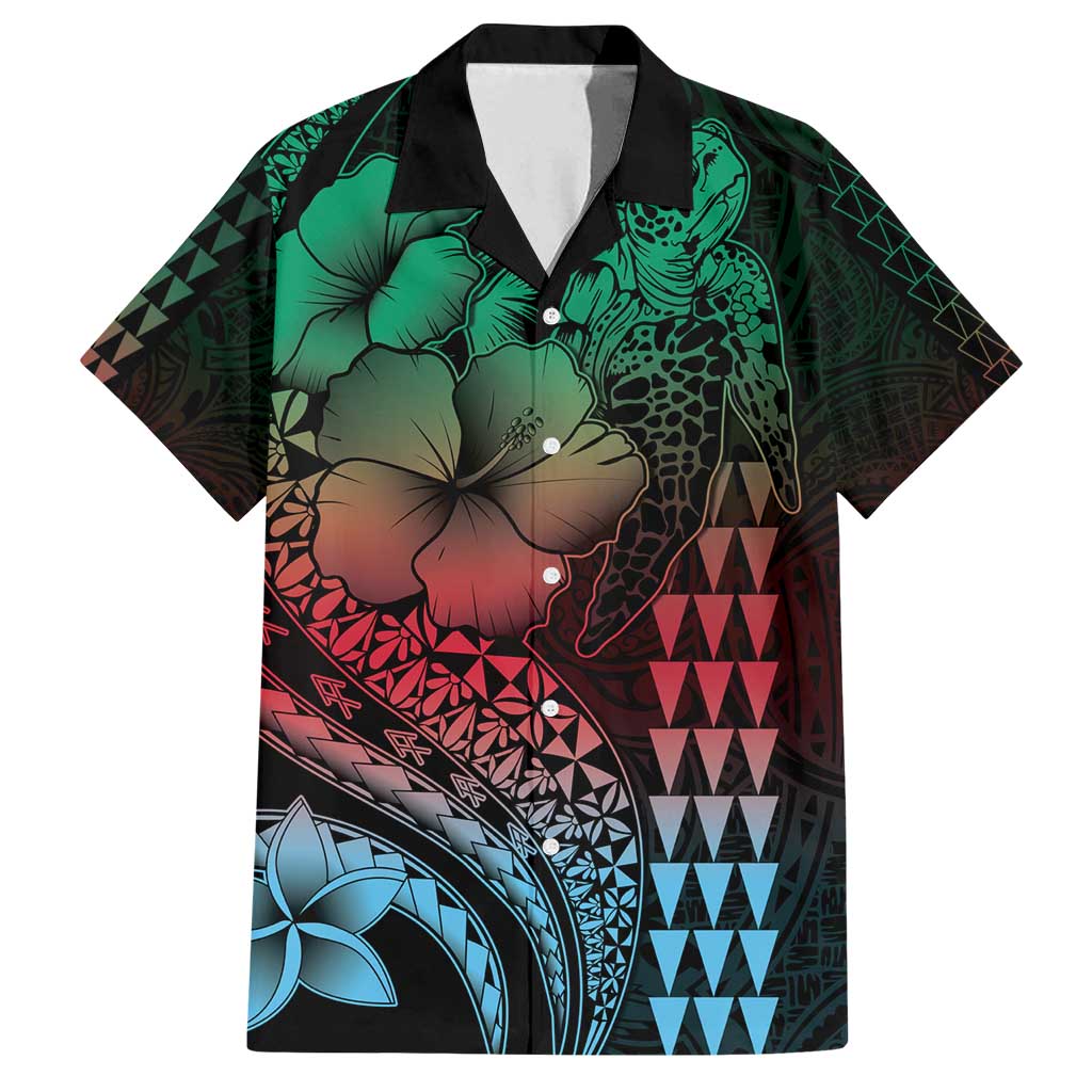 Hawaiian Sea Turtle Family Matching Long Sleeve Bodycon Dress and Hawaiian Shirt Green Hibiscus Flowers and Kakau Pattern