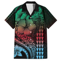 Hawaiian Sea Turtle Family Matching Tank Maxi Dress and Hawaiian Shirt Green Hibiscus Flowers and Kakau Pattern