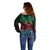 Hawaiian Sea Turtle Off Shoulder Sweater Green Hibiscus Flowers and Kakau Pattern