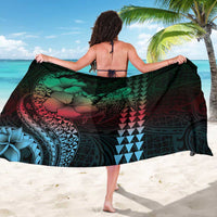 Hawaiian Sea Turtle Sarong Green Hibiscus Flowers and Kakau Pattern