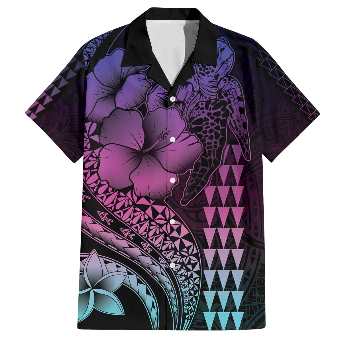 Hawaiian Sea Turtle Family Matching Puletasi and Hawaiian Shirt Pink Hibiscus Flowers and Kakau Pattern