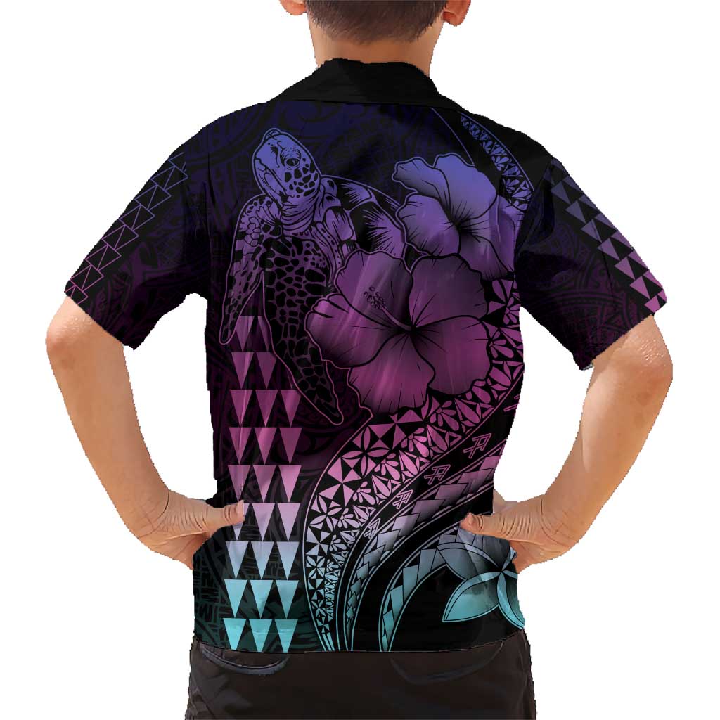 Hawaiian Sea Turtle Hawaiian Shirt Pink Hibiscus Flowers and Kakau Pattern