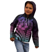 Hawaiian Sea Turtle Kid Hoodie Pink Hibiscus Flowers and Kakau Pattern