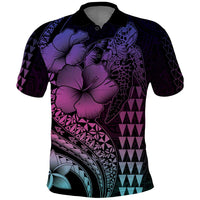 Hawaiian Sea Turtle Polo Shirt Pink Hibiscus Flowers and Kakau Pattern