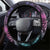 Hawaiian Sea Turtle Steering Wheel Cover Pink Hibiscus Flowers and Kakau Pattern