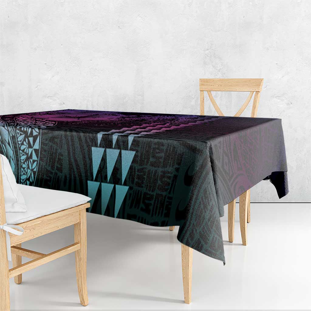 Hawaiian Sea Turtle Tablecloth Pink Hibiscus Flowers and Kakau Pattern