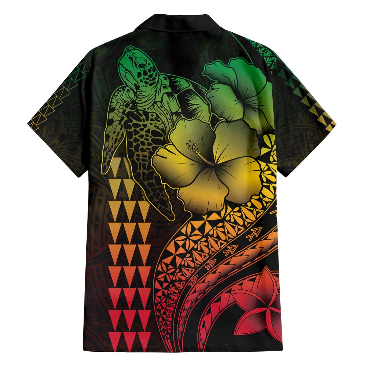 Hawaiian Sea Turtle Family Matching Off Shoulder Short Dress and Hawaiian Shirt Reggae Hibiscus Flowers and Kakau Pattern