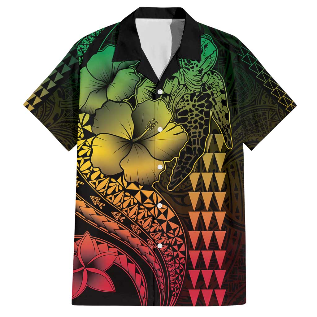 Hawaiian Sea Turtle Hawaiian Shirt Reggae Hibiscus Flowers and Kakau Pattern