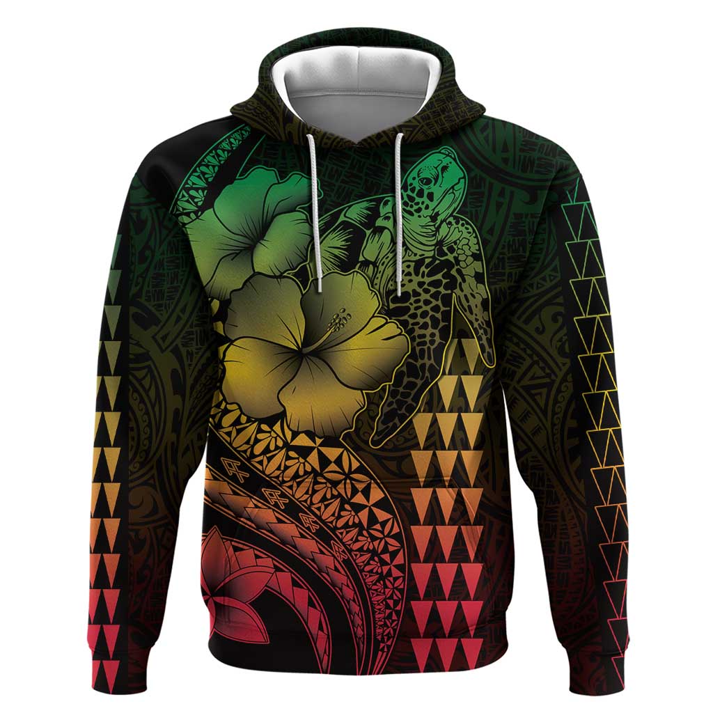 Hawaiian Sea Turtle Hoodie Reggae Hibiscus Flowers and Kakau Pattern