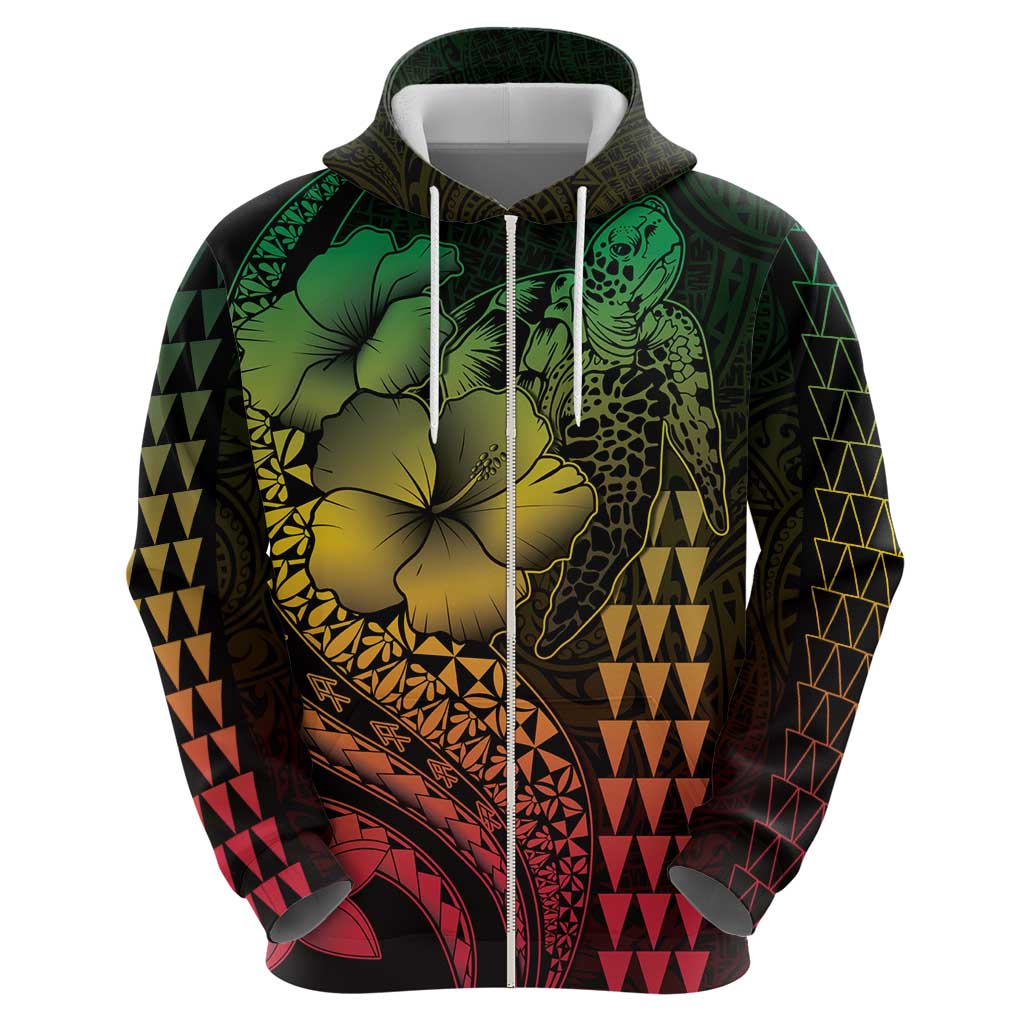 Hawaiian Sea Turtle Hoodie Reggae Hibiscus Flowers and Kakau Pattern
