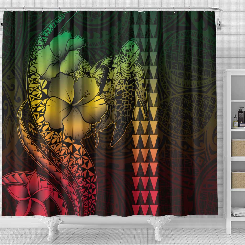 Hawaiian Sea Turtle Shower Curtain Reggae Hibiscus Flowers and Kakau Pattern