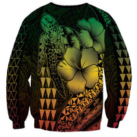 Hawaiian Sea Turtle Sweatshirt Reggae Hibiscus Flowers and Kakau Pattern