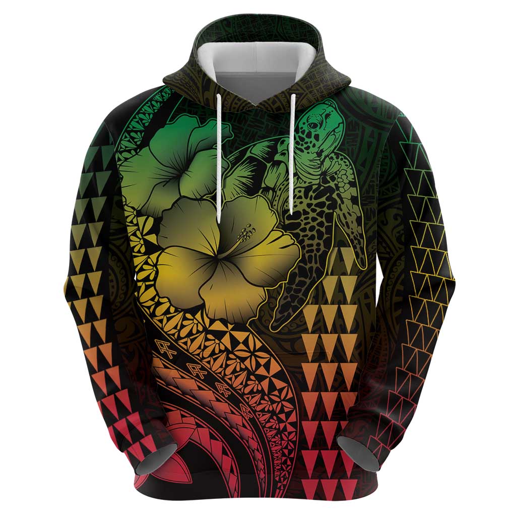 Hawaiian Sea Turtle Zip Hoodie Reggae Hibiscus Flowers and Kakau Pattern