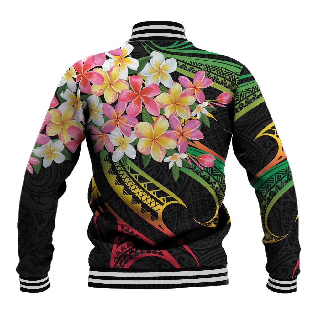 Kiribati Red Jasmine Mango Baseball Jacket Reggae Polynesian Art Vibe