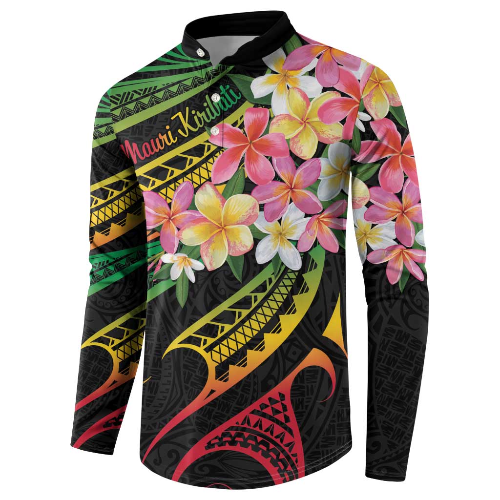 Kiribati Red Jasmine Mango Button Sweatshirt Reggae Polynesian Art Vibe