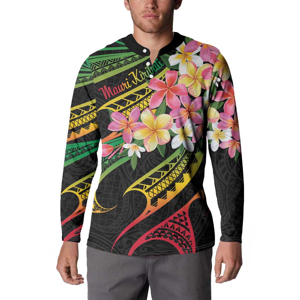 Kiribati Red Jasmine Mango Button Sweatshirt Reggae Polynesian Art Vibe