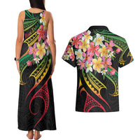 Kiribati Red Jasmine Mango Couples Matching Tank Maxi Dress and Hawaiian Shirt Reggae Polynesian Art Vibe