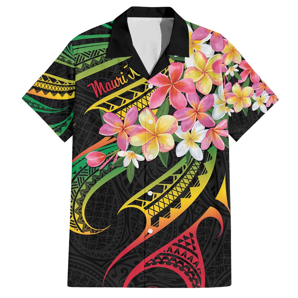 Kiribati Red Jasmine Mango Family Matching Long Sleeve Bodycon Dress and Hawaiian Shirt Reggae Polynesian Art Vibe