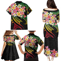 Kiribati Red Jasmine Mango Family Matching Puletasi and Hawaiian Shirt Reggae Polynesian Art Vibe