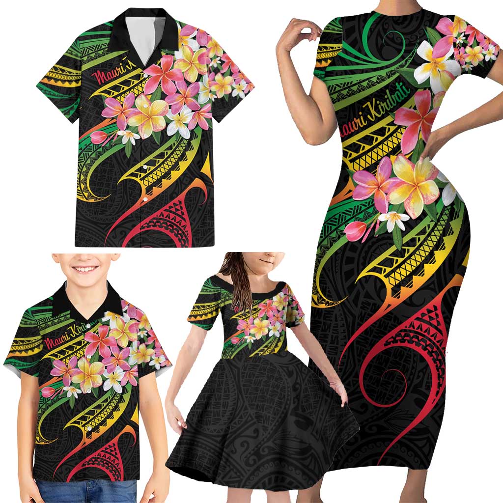 Kiribati Red Jasmine Mango Family Matching Short Sleeve Bodycon Dress and Hawaiian Shirt Reggae Polynesian Art Vibe