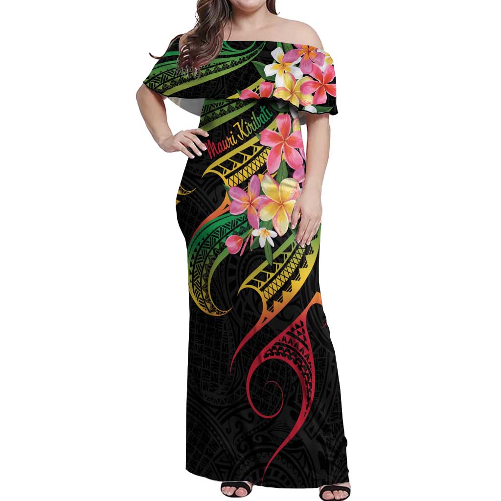 Kiribati Red Jasmine Mango Off Shoulder Maxi Dress Reggae Polynesian Art Vibe