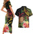 Personalised Tokelau Tropical Flowers Couples Matching Short Sleeve Bodycon Dress and Hawaiian Shirt Reggae Polynesian Art Vibe