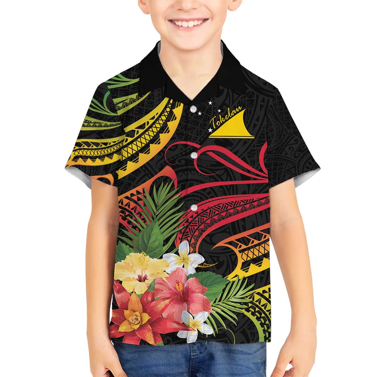 Personalised Tokelau Tropical Flowers Family Matching Puletasi and Hawaiian Shirt Reggae Polynesian Art Vibe