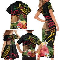 Personalised Tokelau Tropical Flowers Family Matching Short Sleeve Bodycon Dress and Hawaiian Shirt Reggae Polynesian Art Vibe
