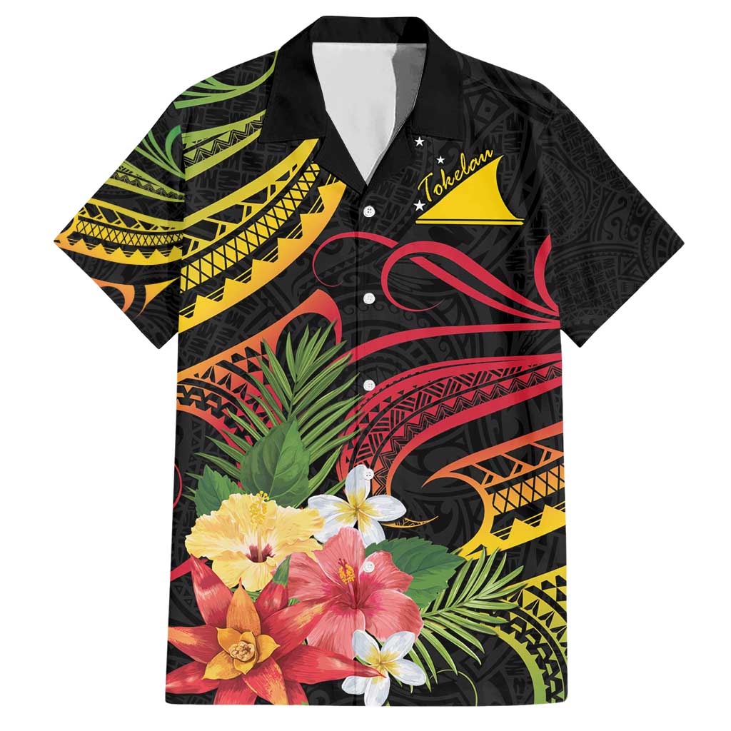 Personalised Tokelau Tropical Flowers Hawaiian Shirt Reggae Polynesian Art Vibe