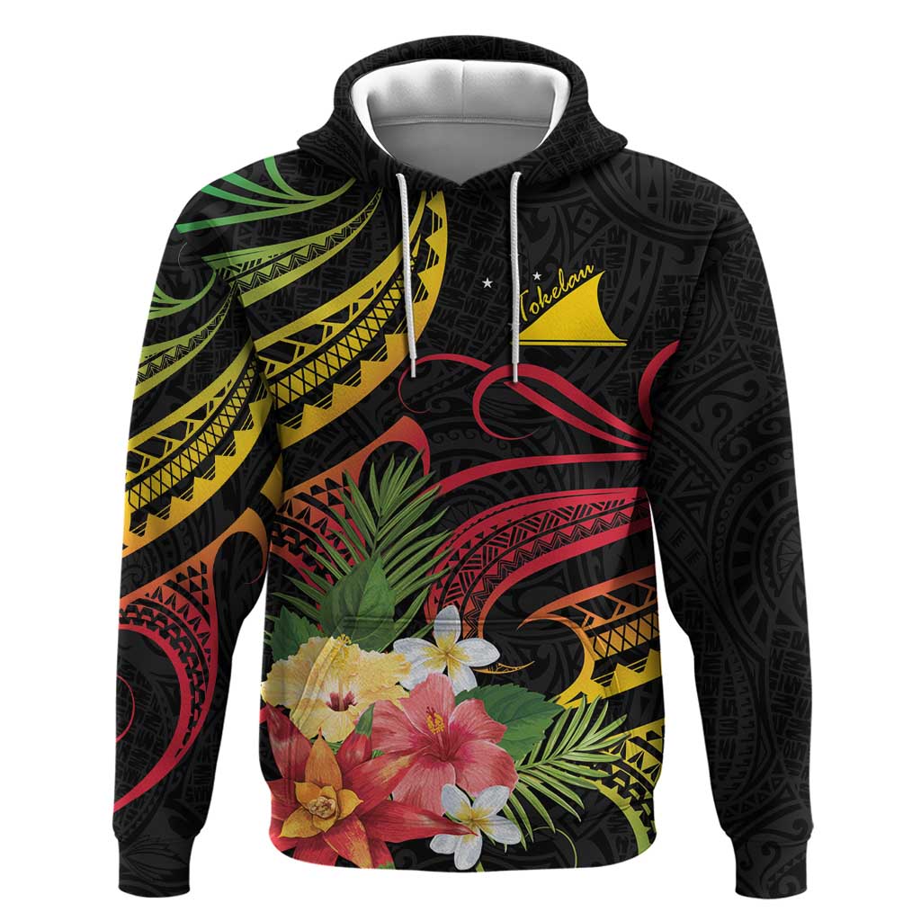 Personalised Tokelau Tropical Flowers Hoodie Reggae Polynesian Art Vibe