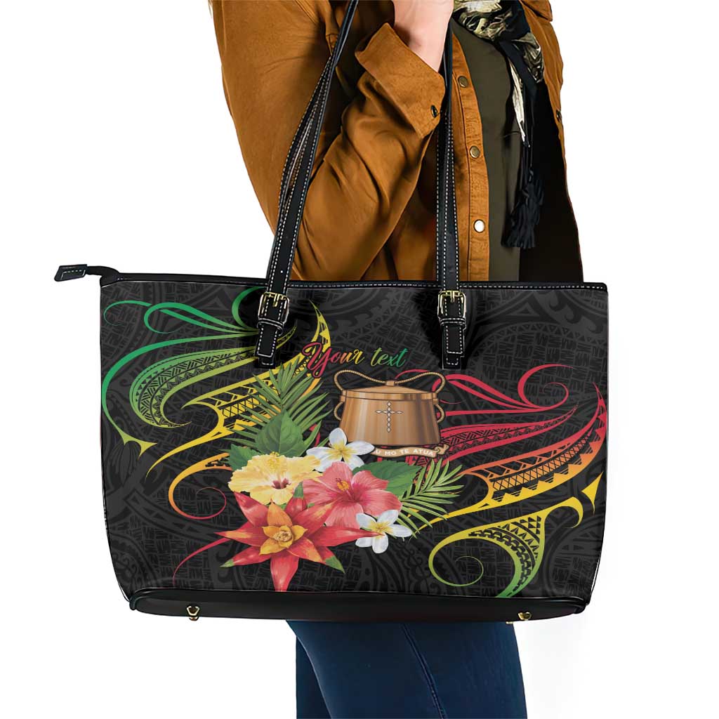 Personalised Tokelau Tropical Flowers Leather Tote Bag Reggae Polynesian Art Vibe