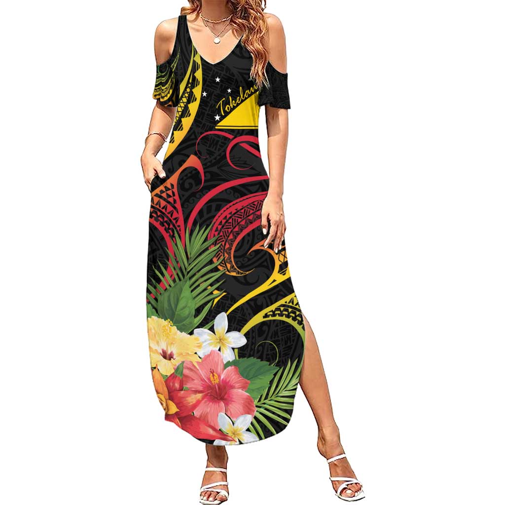 Personalised Tokelau Tropical Flowers Summer Maxi Dress Reggae Polynesian Art Vibe