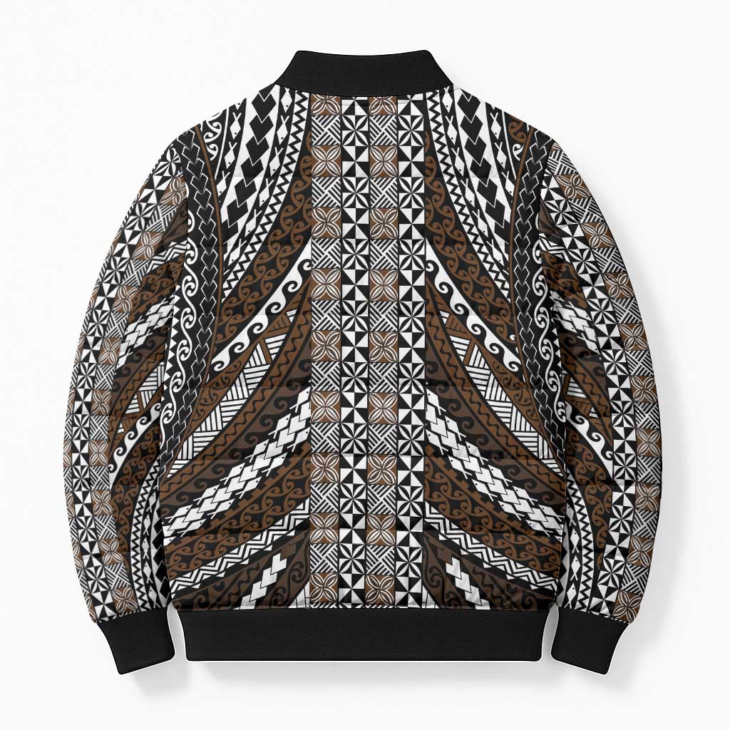 Brown Tongan Polynesian Tribal Bomber Puffer Jacket - Polynesian Pride