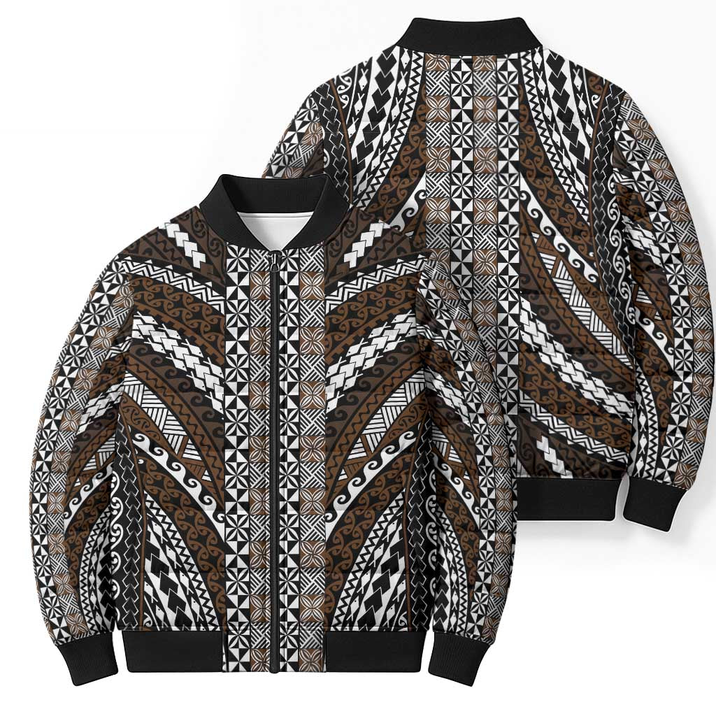 Brown Tongan Polynesian Tribal Bomber Puffer Jacket - Polynesian Pride