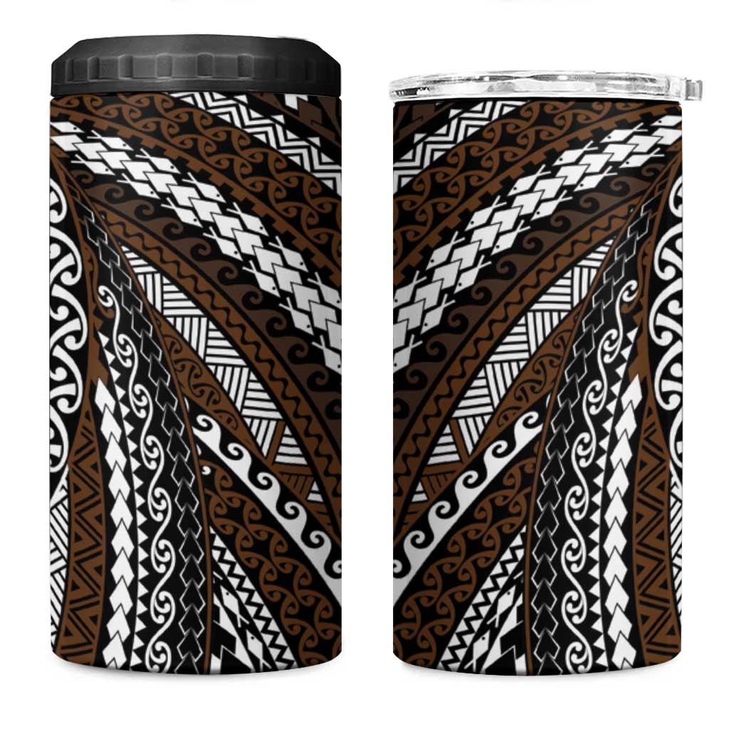 Brown Tongan Polynesian Tribal 4 in 1 Can Cooler Tumbler - Polynesian Pride