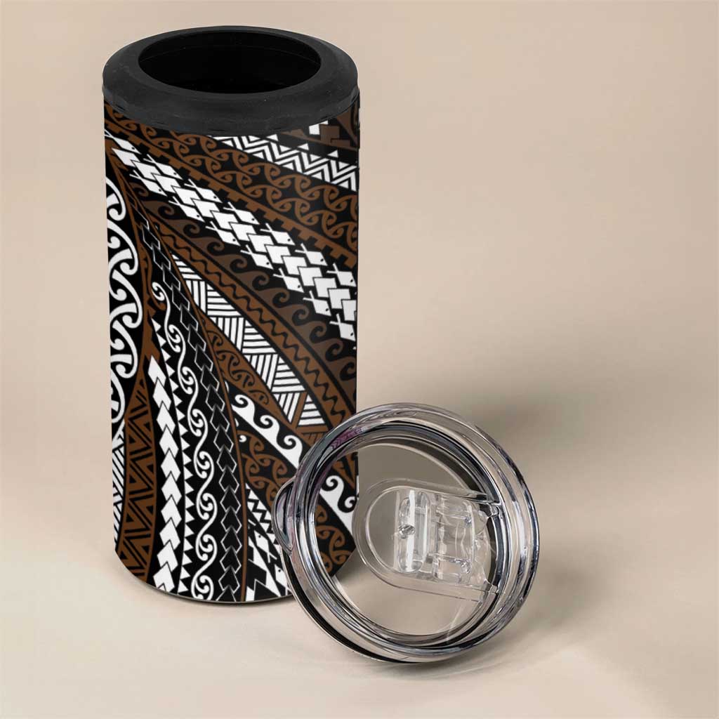 Brown Tongan Polynesian Tribal 4 in 1 Can Cooler Tumbler - Polynesian Pride