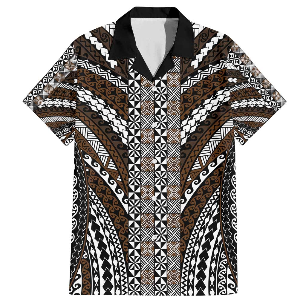 Brown Tongan Polynesian Tribal Family Matching Long Sleeve Bodycon Dress and Hawaiian Shirt - Polynesian Pride