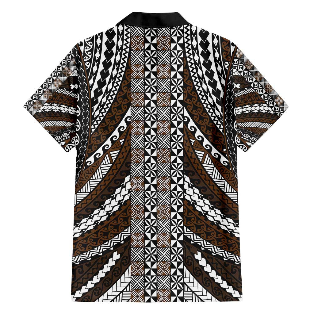 Brown Tongan Polynesian Tribal Family Matching Long Sleeve Bodycon Dress and Hawaiian Shirt - Polynesian Pride