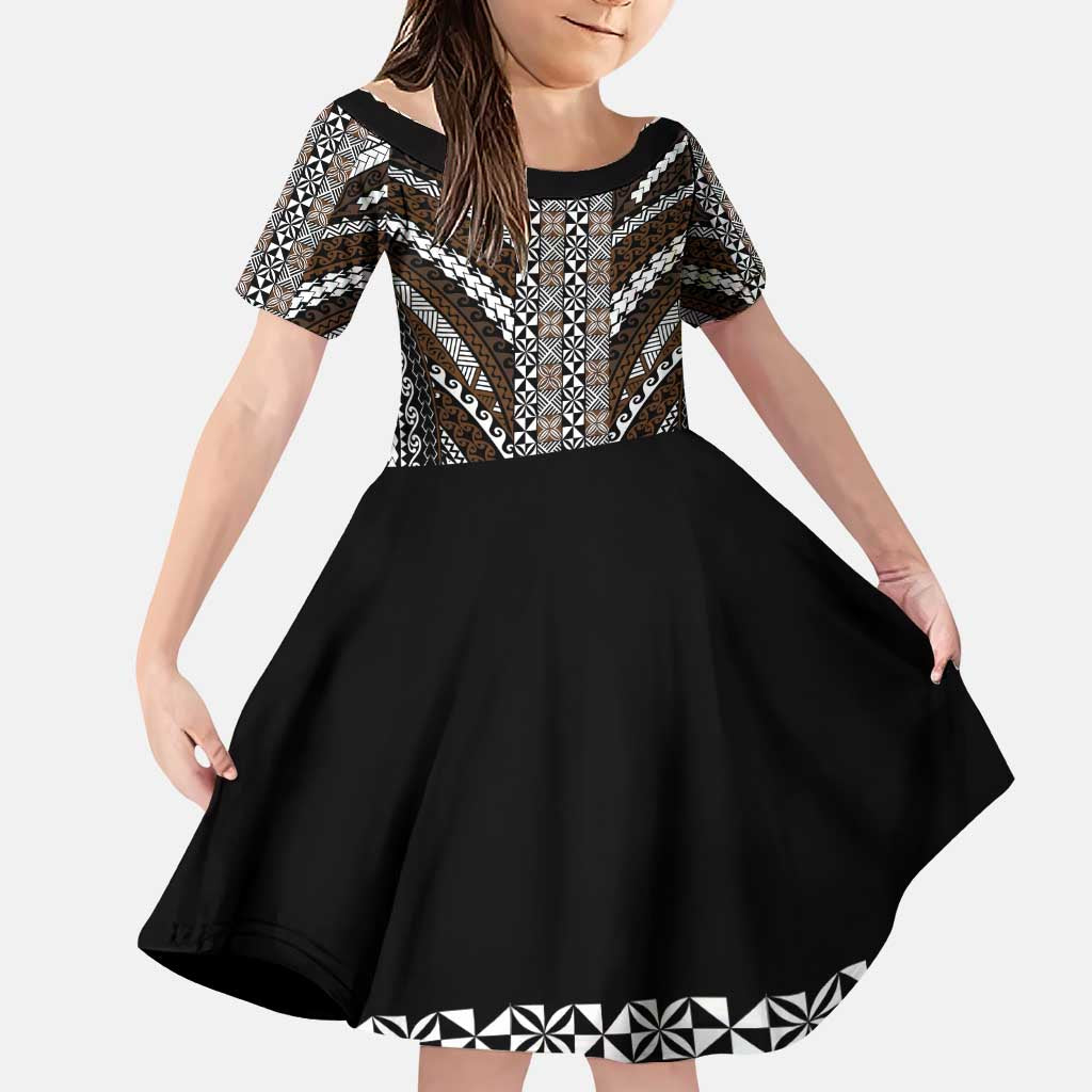 Brown Tongan Polynesian Tribal Family Matching Puletasi and Hawaiian Shirt - Polynesian Pride