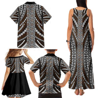 Brown Tongan Polynesian Tribal Family Matching Tank Maxi Dress and Hawaiian Shirt - Polynesian Pride