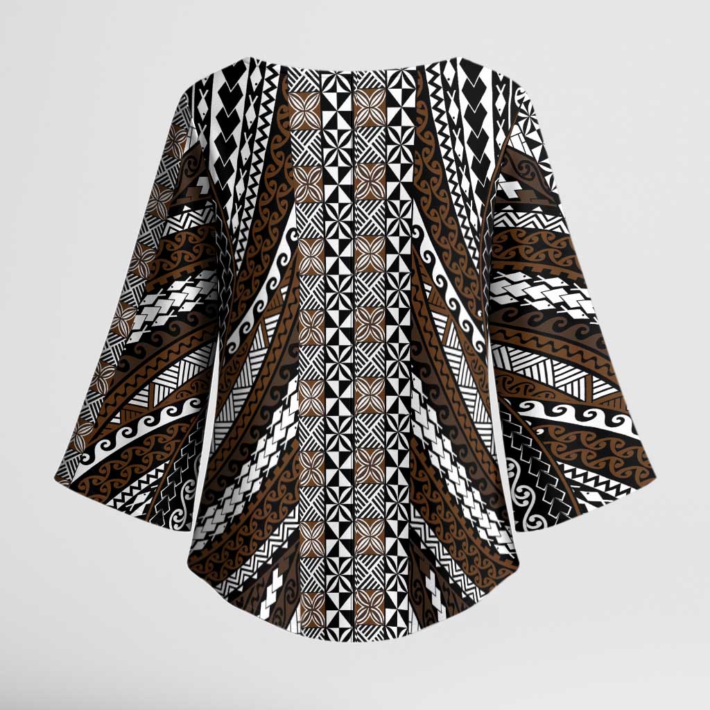Brown Tongan Polynesian Tribal Kimono Sleeve Blouse - Polynesian Pride