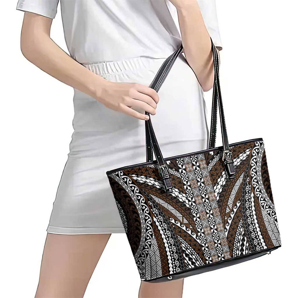 Brown Tongan Polynesian Tribal Leather Tote Bag - Polynesian Pride