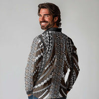 Brown Tongan Polynesian Tribal Long Sleeve Polo Shirt - Polynesian Pride