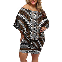Brown Tongan Polynesian Tribal Off Shoulder Short Dress - Polynesian Pride