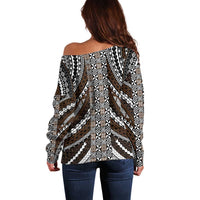 Brown Tongan Polynesian Tribal Off Shoulder Sweater LT9 - Polynesian Pride