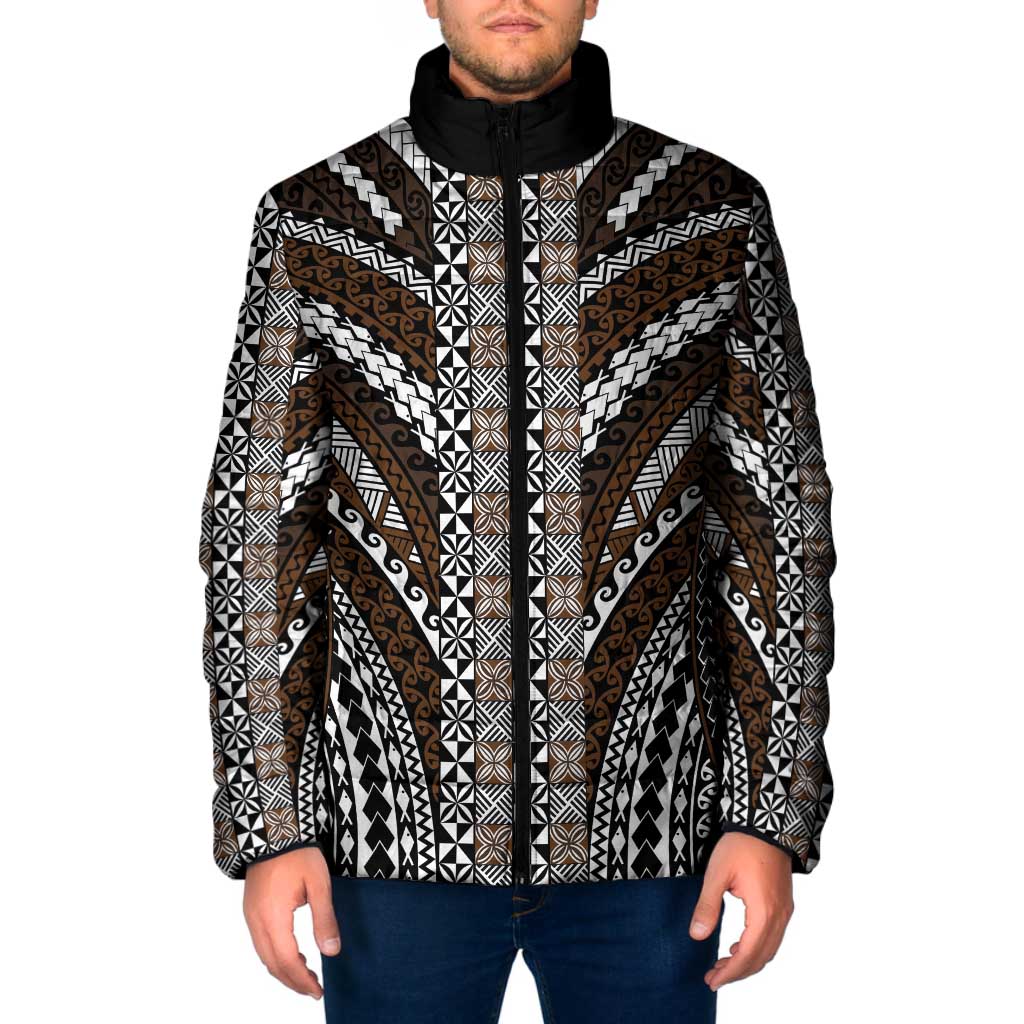 Brown Tongan Polynesian Tribal Padded Jacket - Polynesian Pride