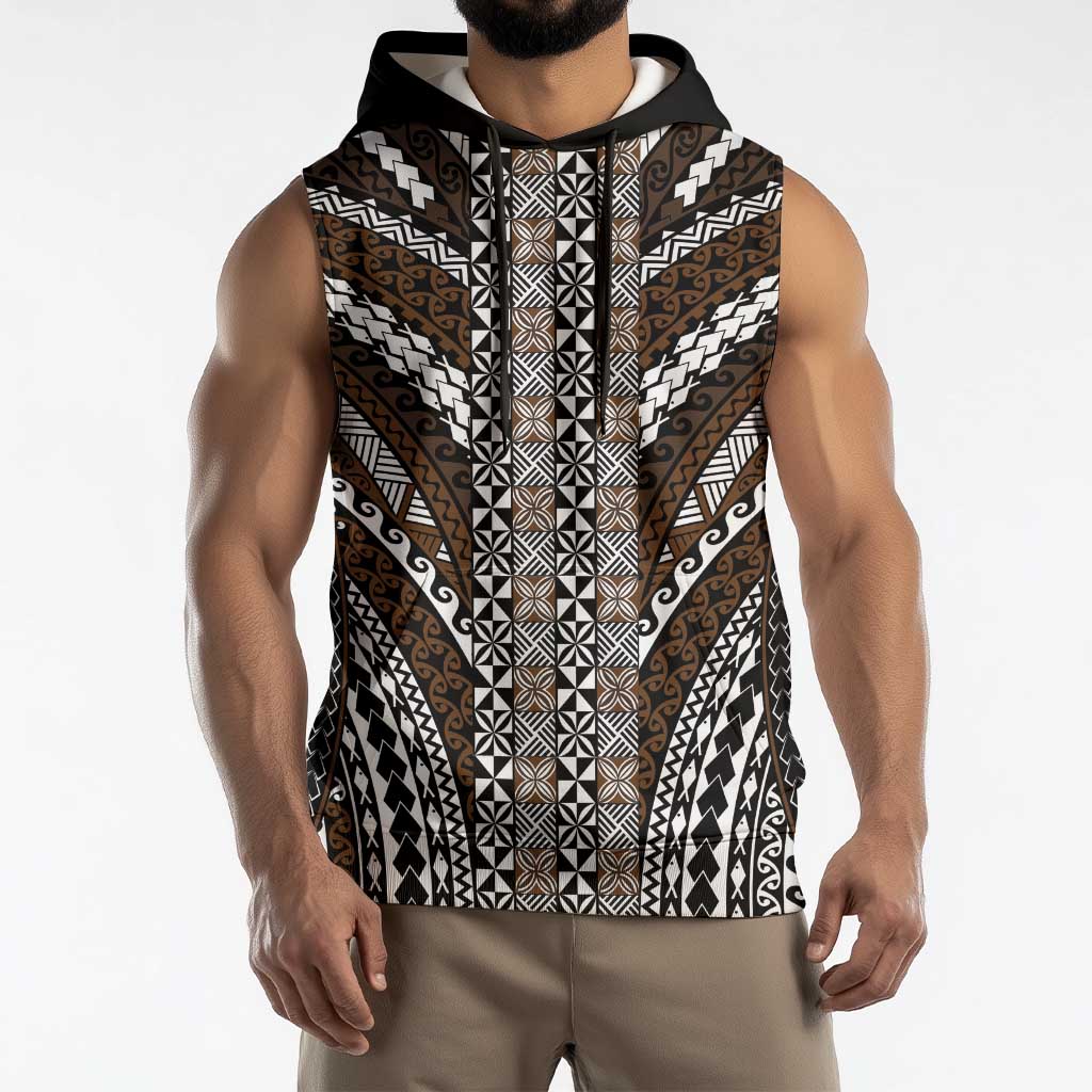 Brown Tongan Polynesian Tribal Sleeveless Hoodie - Polynesian Pride