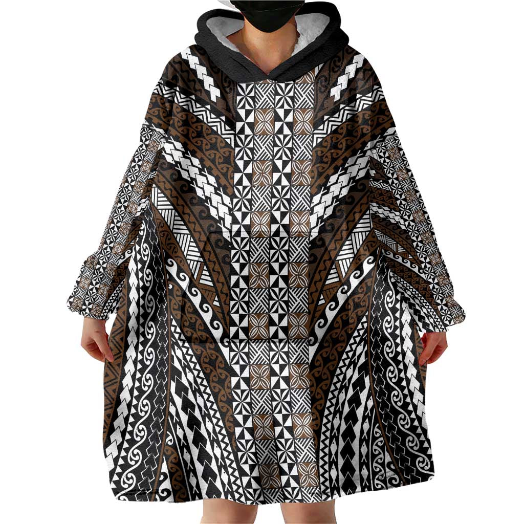 Brown Tongan Polynesian Tribal Wearable Blanket Hoodie - Polynesian Pride