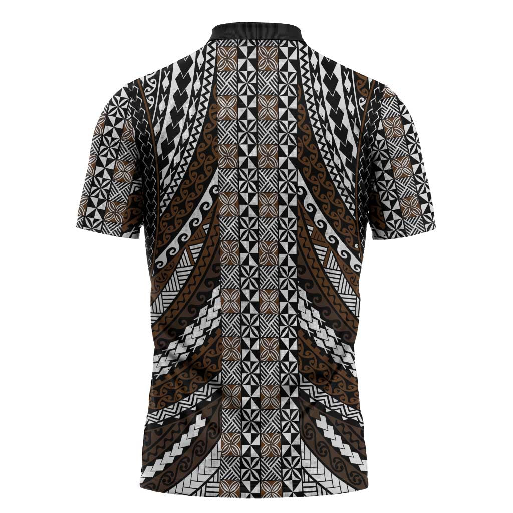 Brown Tongan Polynesian Tribal Zipper Polo Shirt - Polynesian Pride